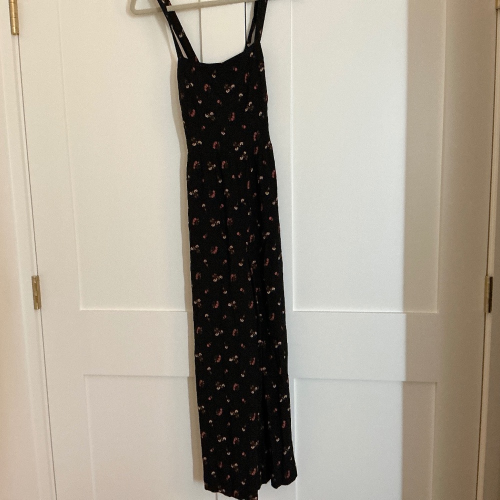 Madewell Floral Wide Leg Jumpsuit straps smocked sides back zipper.